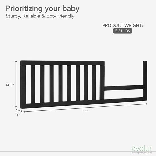 Evolur Toddler Guard Rail Conversion Kit, Designed and Tested Full Size Cribs, Durable Hardwood Build Safety Rail, Easy Assembly, Converts Crib into a Toddler Bed - Onyx