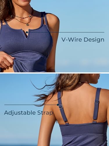 Image of Summer Mae Tankini Swimsuits for Women 2026 Bathing Suits Top Ruched Two Piece Tummy Control V-Wire Modest Swim Suits | Modest Bathing Suit, Flattering Swim Suit, Swimsuit with Adjustable Strap, Tankini with Shorts, Boy Shorts with Sporty Pocket