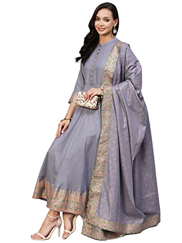 Image of ANNI DESIGNER Women Cotton Blend Solid Kurta With Pant & Dupatta