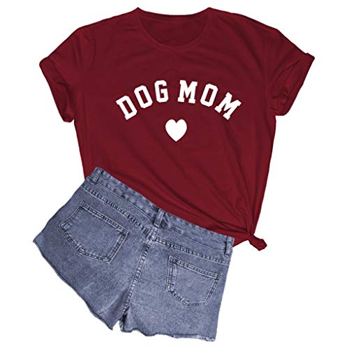 BLACKOO Women Cute Graphic Tees Cotton Tshirts Wine Red Small
