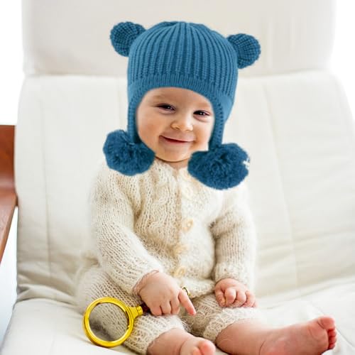 Baby Winter Hat Cute Bear Earflap Beanie Warm Fleece Lining Knit Cap for Toddler Boys Girls Age 0-33