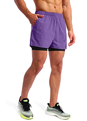 Image of Pudolla Men's 2 in 1 Running Shorts 5 inch Quick Dry Gym Athletic Workout Shorts for Men with Phone Pockets