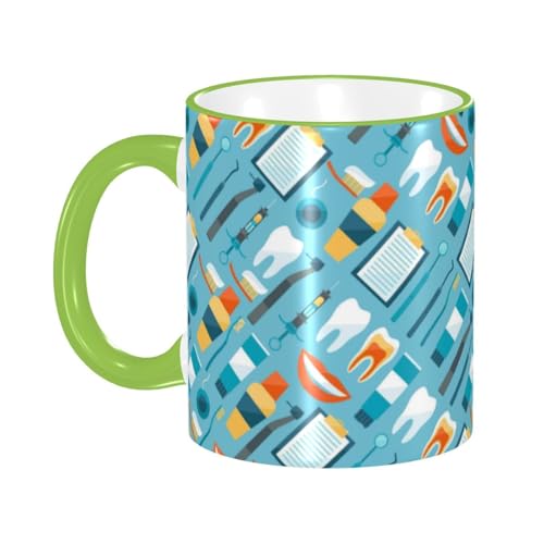 歯科用機器のパターン マグカップ コーヒーカップ Green 陶器 朝食カップ ティーカップ 耐熱マグ 保温 耐冷 おしゃれ 大きい ミルクコップ 330ml 雑貨 家庭用 プリント贈り物