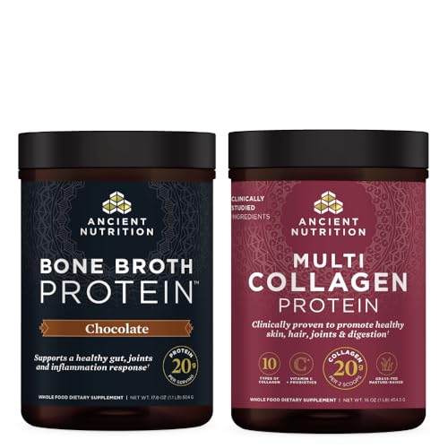 Ancient Nutrition Multi Collagen Protein Powder, Unflavored, 45 Servings + Bone Broth Protein Powder, Chocolate, 20 Servings - image 1