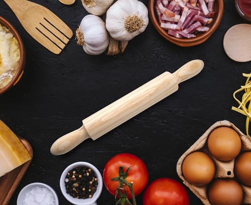 Rodillo de madera natural de haya, 35 x 3 cm, rollo de hojaldre, para amasar y extender en el horno pasteles, pizzas, galletas, raviolis, pastelería