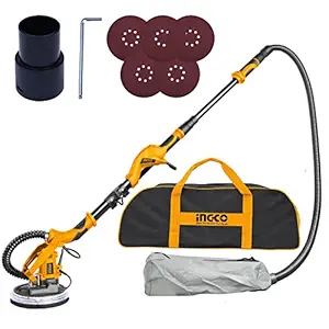 INGCO DWS10501 Drywall Sander Machine Extendable Handle Variable Speed Switch Sanding Walls Removing Paints with Auto Dust Collection Storage Bag