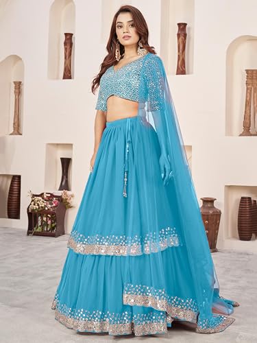 Image of Zeel Clothing Women's Sequins Embroidered Georgette New Semi-stitched Lehenga Choli Set With Dupatta (50666-Womens-Lehenga-Choli-Latest)