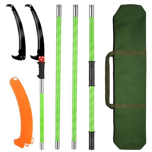 Coupe Branche Telescopique 4m: Scie à Élaguer Télescopique, Scie D'élagage Manuelle, Outils de Jardinage Pour la Taille des Palmiers et Des Arbustes (Vert)