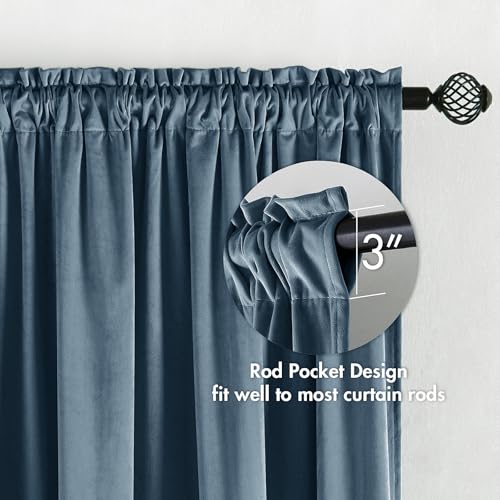 Image of MIULEE Dark Slate Blackout Velvet Curtains Drapes 84 Inch Long 52 inchx84 inch | Luxurious Bedroom Living Room Decor, Room Darkening, Thermal Insulated, Rod Pocket Design, Super Soft Fabric