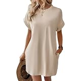 aromm Femme Robe d'été Tshirt Décontracté Manche Courte Plage Couvertures avec Poches, Amande, XL