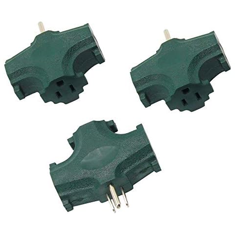 ETL Listed 3 Outlet Grounding Adapter, BTU Three Plug Outlet Adapter Splitter, Heavy Duty Grounded Power Tap, 3-Prong Outlet Adapter, Multi-Plug Extender, Green (Pack of 3) Cover