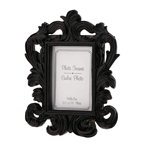 Inzopo Marco de fotos adornado estilo barroco, marco de fotos y pósteres, resina vintage, soporte para fotos, decoración del hogar, color negro, 9 x 12 cm