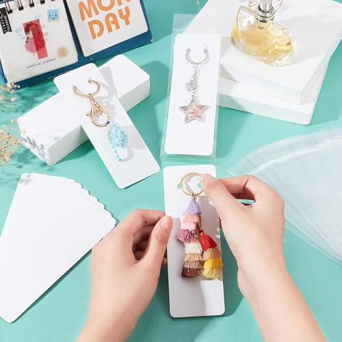Image of Festiko Keychain Display Cards (White B, Pack of 200 Pcs, 5.9 inch*2 inch), Keyring Display Cards, Jewellery Display Cards