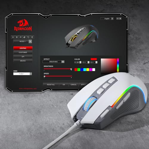 Redragon M612 RGB Gaming Mouse, 8000 DPI Wired Optical Mouse with 9 Programmable Buttons & 5 Backlit Modes, Software Supports DIY Keybinds Rapid Fire Button, Gray&White by Redragon - Image 8