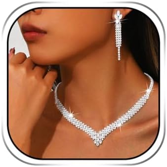 Sixexey Conjunto de joias de casamento de strass prata colar de f...