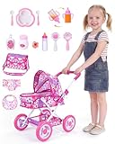 BABESIDE Baby Doll Stroller Set, 10-Piece Portable Doll Stroller with Baby Doll Accessories for Pretend Play, Feeding & Care Playset for Girls 3+, Fits 12-Inch Dolls (Doll Not Included)