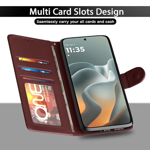 Image of Pikkme Flip Cover for Motorola Moto Edge 70 Fusion 5G Leather Finish | Inside TPU with Card Pockets | Wallet Stand and Shock Proof | Complete Protection Flip Case (Brown)