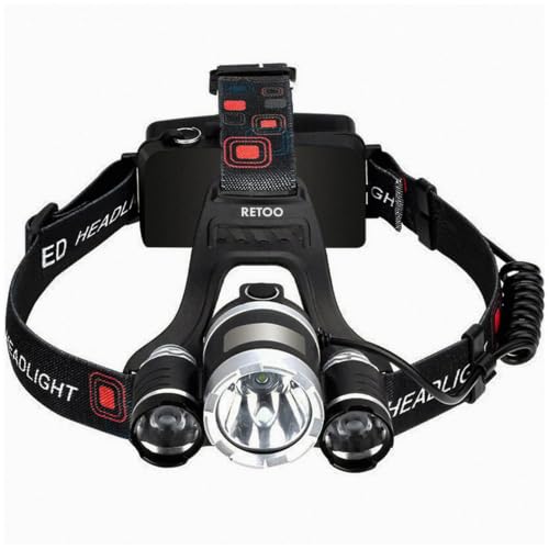 Retoo Lampe frontale à LED T6 superbrillante con 4 modos de luz y 90° ajustable, linterna frontal para trotar, correr, acampar, pescar, cazar, andar en bicicleta, escalar [Classe énergétique A++]