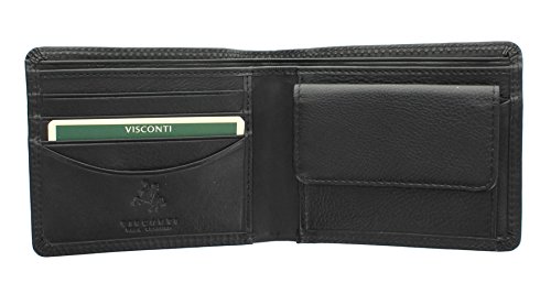 VISCONTI Colección Heritage Stamford Cartera de Cuero de Bi-Pliegue HT7 Bloqueo RFID Negro