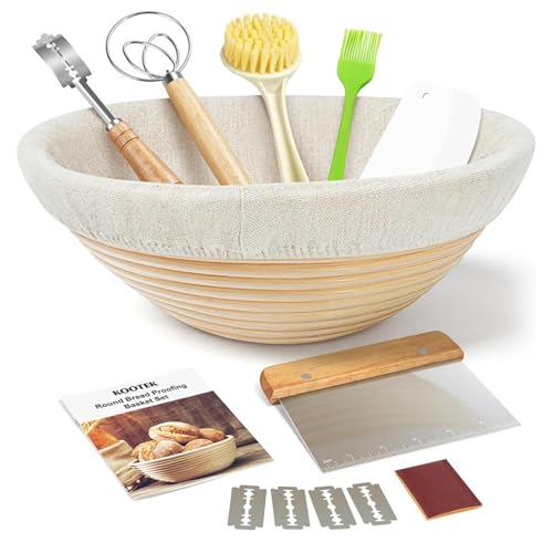 Banneton Bread Proofing Basket, Bread Baking Supplies, Round 9 Inch Starter Kit, Proofing Basket for Bread Baking, Breads Making Supplies Tools, Banneton Basket Gift Set
