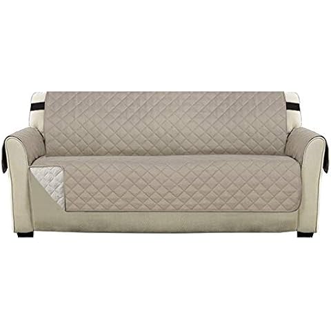 Reversible Quilted Furniture Protector with Adjustable Elastic Strap, Seat Width Up to 66" Couch Covers for Pets and Kids, Microfiber Soft, Water-Repellent (Sofa, Sand/Beige) Cover