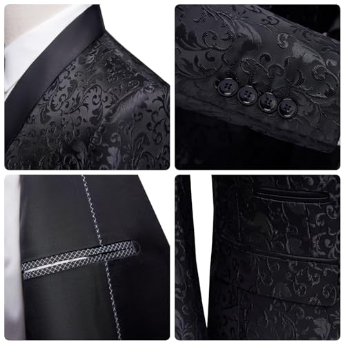 Mens 2 Piece Floral Tuxedo Jacket Paisley Shawl Lapel Suit Blazer Jacket for Dinner,Prom,Wedding3
