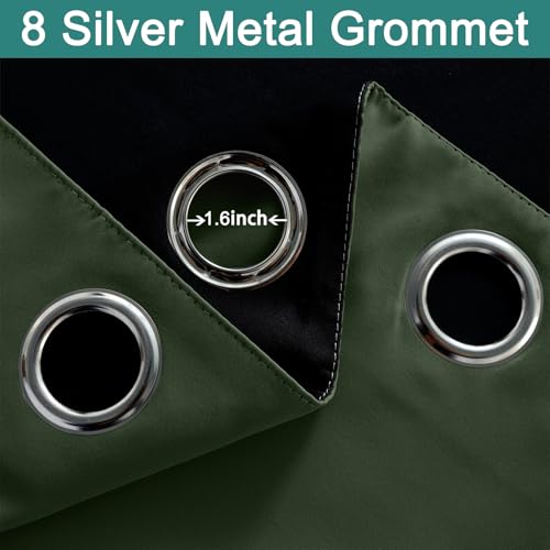 Image of Yakamok Greyish Green 100% Blackout Curtains 84 Inches Long 52 inch Wide, 2 PCS | Blackout Curtain Panels for Bedroom, 2 Thick Layers Grommet Top Thermal Insulated Drapes with Black Liner for Living Room