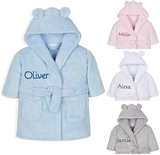 Personalised Embroidered Baby Bath Robe Dressing Gown Soft Gift Pink/Blue/White Teddy Ears Boy Girl Present 0-24 Months