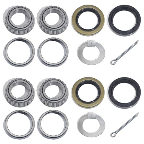 LUXTRKSTO 2 Sets for 1-1/16 Axle Trailer Hub Bearings Kits L44649 / L44610 Bearings Set with D-Style Tang Washers 12192TB 15192TB Grease Seals Cotter Pins for 2000-2200lbs BT9 Straight Spindle