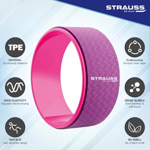 Strauss Yoga Wheel | Ideal for Stretching, Backbends, Exercise, Deep Tissue Massage & Back Pain Relief | Dharma Yoga Prop Wheel with Ultimate Comfort | 12-inch, (Purple)