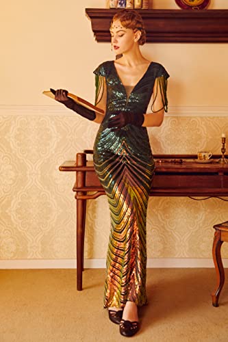 BABEYOND Women Mermaid Sequin Gown - Bodycon Maxi Prom Dress Glitter Sequin Beaded Dress for Evening Party Dark Green4