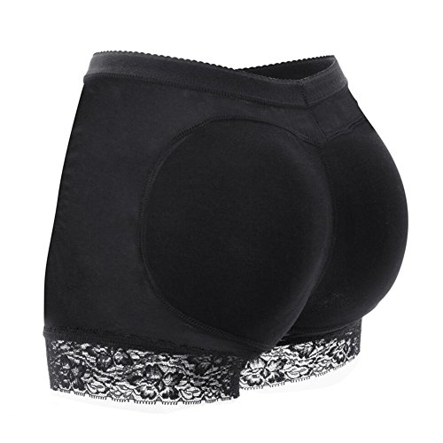 URPLITY Women Fake Ass Butt Lifter Padded Panties Hip Enhancer Tummy Control Shapewear Lace Boyshort Black L