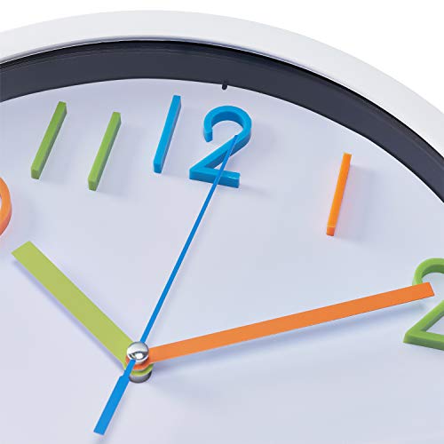 Image of Bernhard Products Colorful Kids Wall Clock 10 Inch Silent Non Ticking Quality Quartz Battery Operated Wall Clocks, Easy to Read 3D Multi Colored Numbers, White Frame (Colorful)
