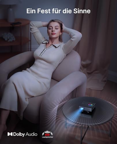 NexiGo Nova Mini, tragbarer Laserprojektor, Google TV mit Netflix, 1080p FHD, 1200 Lumen, 15000:1 Kontrast mit SAE, 3D, Auto-Setup, 1500-Zoll-Display, 8 W Dolby Audio, tragbar für Zuhause und draußen