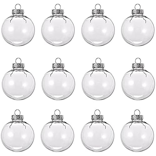 12 Pcs 3.15 Inch Clear Plastic Fillable Ornament Balls, Removable Top Clear Hanging Ornaments Ball, DIY Plastic Ornaments Round Balls, Perfect for Decoration On Christmas Trees, Wedding, Party