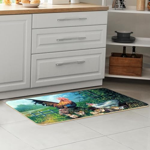 Tapete de cocina para evitar resbalones, juego de 2 alfombras lavables de granja 7