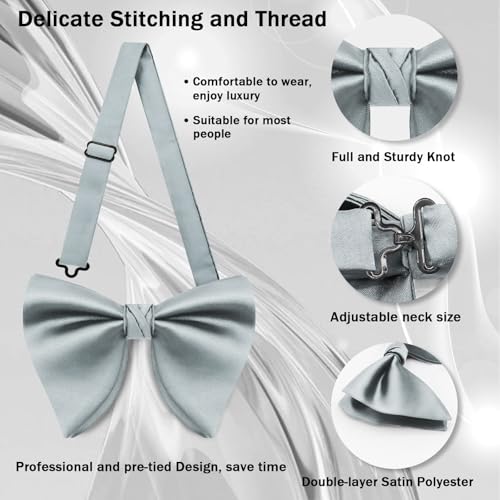 Image of Mens Bow Tie Pre Tied Oversized Bow Ties for Men Satin Bowties for Tuxedo Wedding Party Banquet