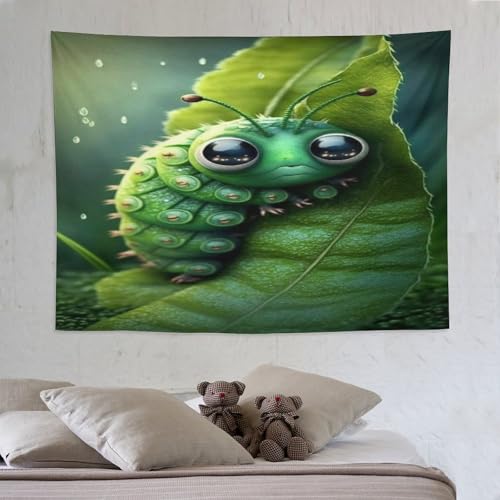 Tapisserie murale green caterpillar PAZZK tissu imprimé 150x200cm pour décoration de chambre