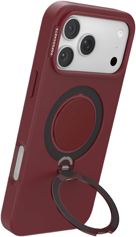PopSockets Low-Pro iPhone 17 Pro Max Case, Built-in Grip- Burgundy | Ultra-Thin, MagSafe, Wireless Charging, 360° Coverage, Red, Textured, Create a Mobile Phone Outfit