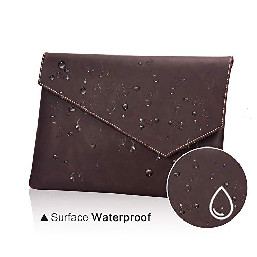 Bolsa de couro PU vintage clutch A4 envelope arquivo, Marrom escuro, 13.6