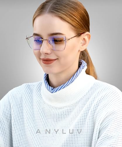Image of ANYLUV Rimless Blue Light Glasses for Women /Men, Fashion Lightweight Blue Light Blocking Glasses with Stylish Metal Temples