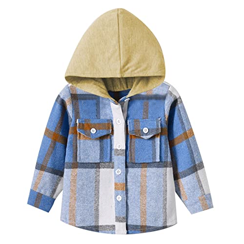 Toddler Baby Boy Girl Flannel Plaid Shirt Jacket Long Sleeve Button Down Shacket Coat Hoodies Winter (B, 2-3 Years)