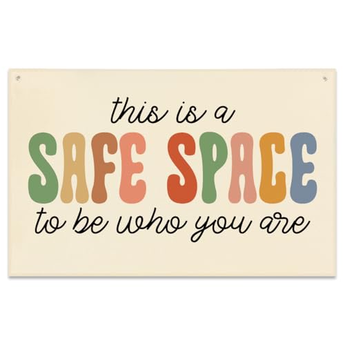 Playroom Decor This is a Safe Space to Be Who You are Banner Boho Nursery Bedroom Decor Canvas Flag Banner Wall Hanging Banners Flag Decor for Toddler Kids Room Nursery Playroom