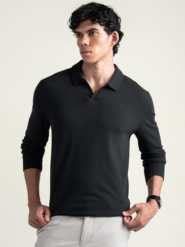 Image of DAMENSCH Statement Popcorn Johnny Collar Full Sleeve Polo with Premium Cotton Blend, Popcorn Texture, Colours by High-IQ Dyes Heavy Weight Fabric T-Shirt for Men