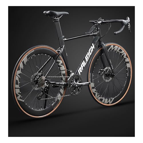 ロードバイク ロードサイクル 自転車 エアロバイクドロップハンドル アルミフレーム デュアルコントロールレバー 700C×28C 適応身長165cm以上 (黒, 18スピード)