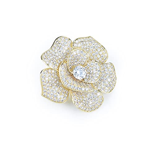 Image of Elegant Crystal Blooming Rose Flower Brooch Lapel Pin Breastpin for Women Birdal Cardigan Hat Scarf Suit Sweater Floral Pins