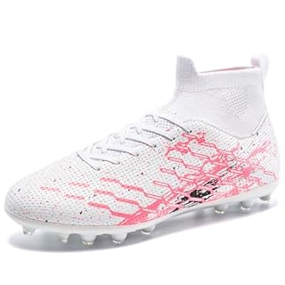 LSIDORYC Soccer Cleats Mens Womens Football Shoes Lightweight No-Tie Lacing Multi Surface Training Ankle Support for Beginners to Advanced Adult Unisex Pink Size 8 Men US