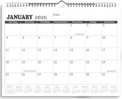 2026 Wall Calendar - 2025-2026 Calendar from Now until December 2026, 11.5'' x 14.5'', 2026 Monthly Calendar with Notes, Twin-Wire Binding + Hanging Hook + Thick Paper, Black