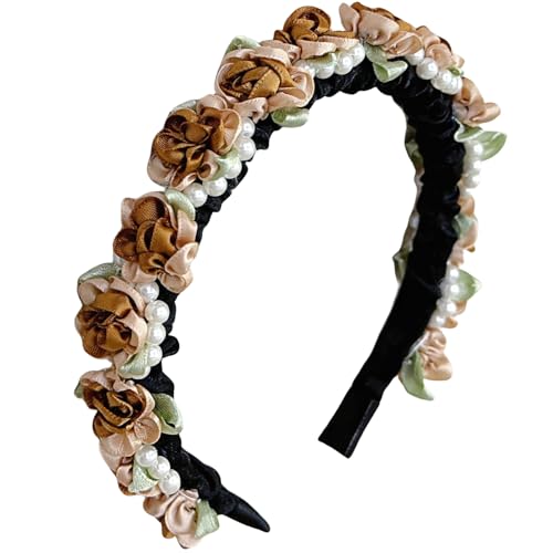 MUNSKT Dirndl Blumenkranz Haarreif, Bayerischer Trachten Haarschmuck mit Blüten für Oktoberfest, Damen & Mädchen in Grün/Beige/Kaffeefarbe