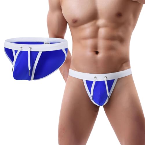 HASWECHYS Mens Bikini Swimwear Man Sexy Drawstring Swimsuit Low Rise Swim Brief for Men Fashionable 1 Pack Blue 2XL